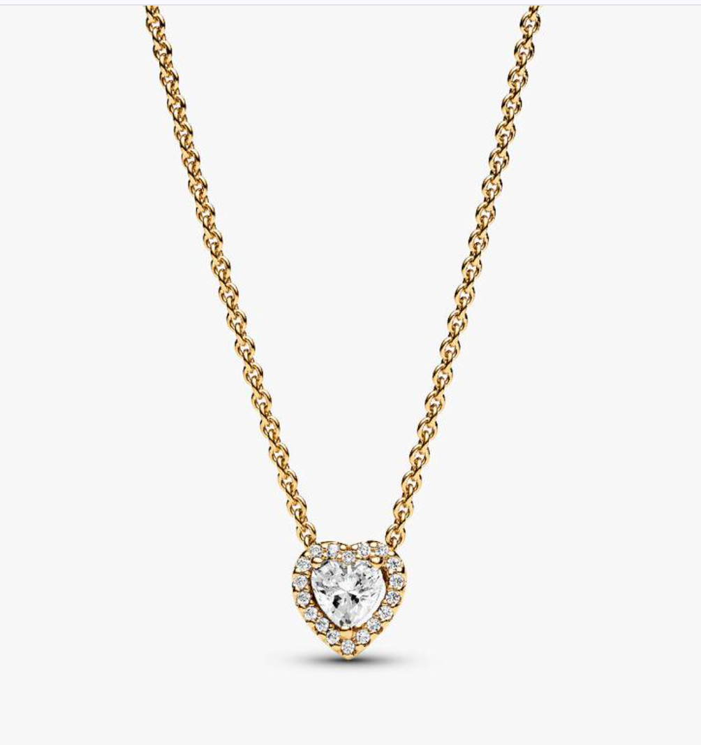 Authentic Pandora Sparkling Heart Collier Necklace 14k gold plating
