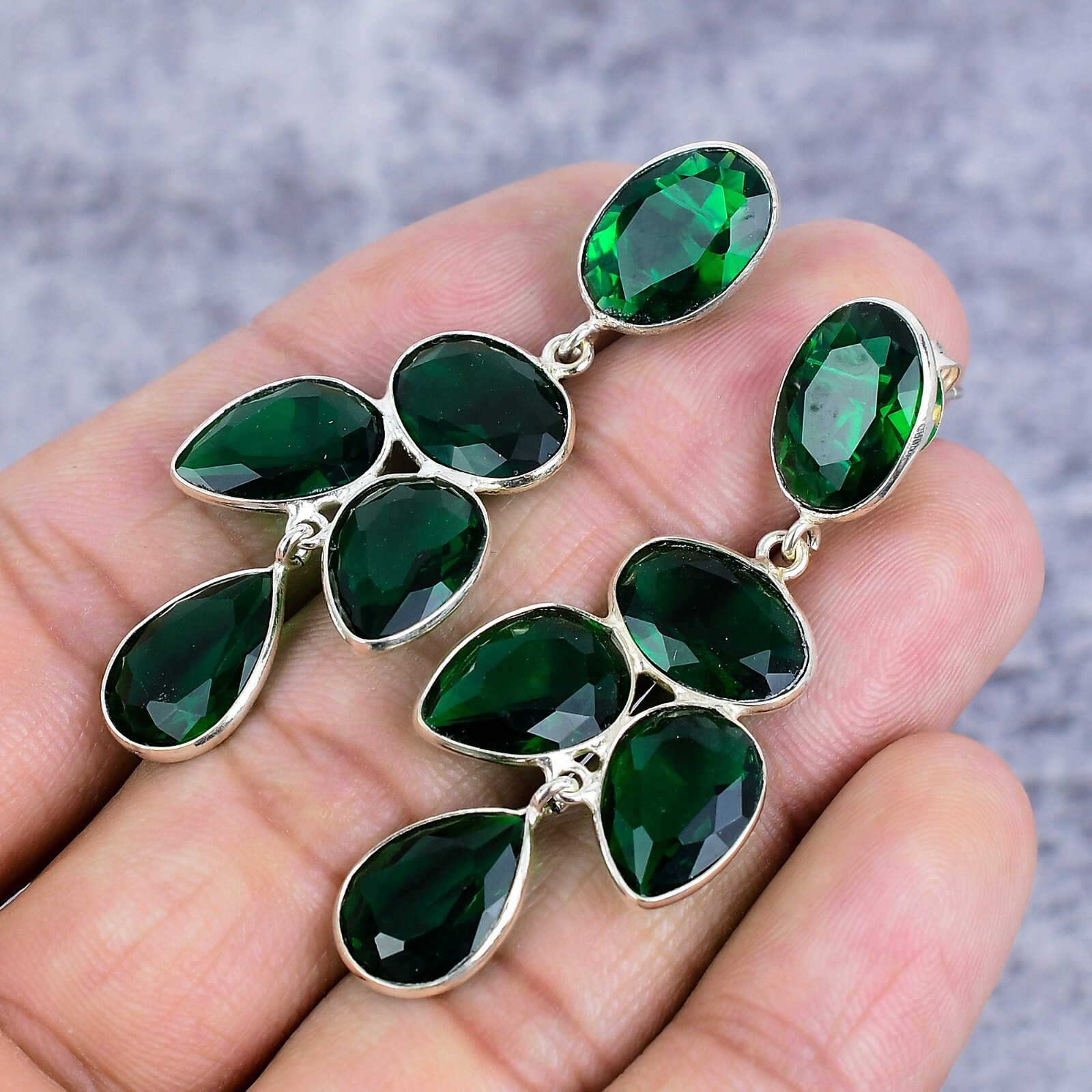 Chrome Diopside Gemstone Jewelry 925 Sterling Silver Handmade Earring For Her