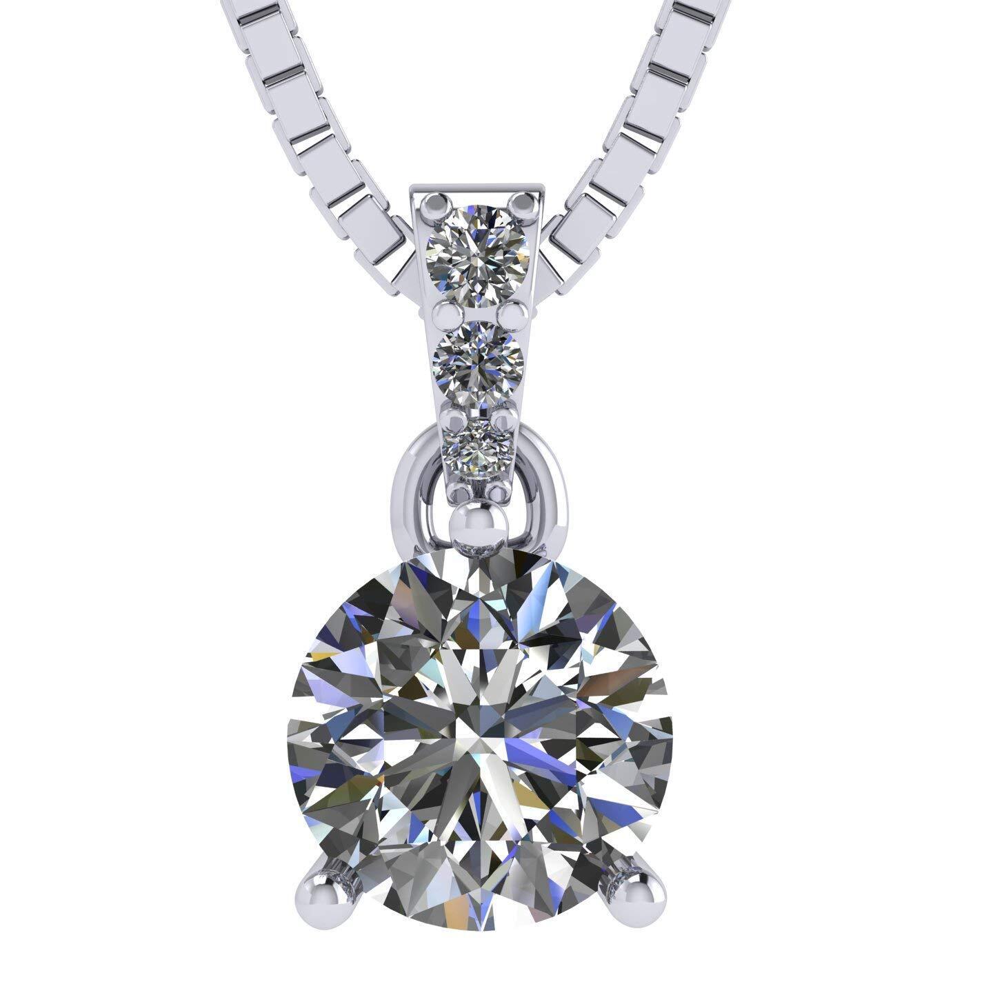 Platinum Plated 925 Sterling Silver 3-Prong Necklace With 1 TCW Cubic Zirconia