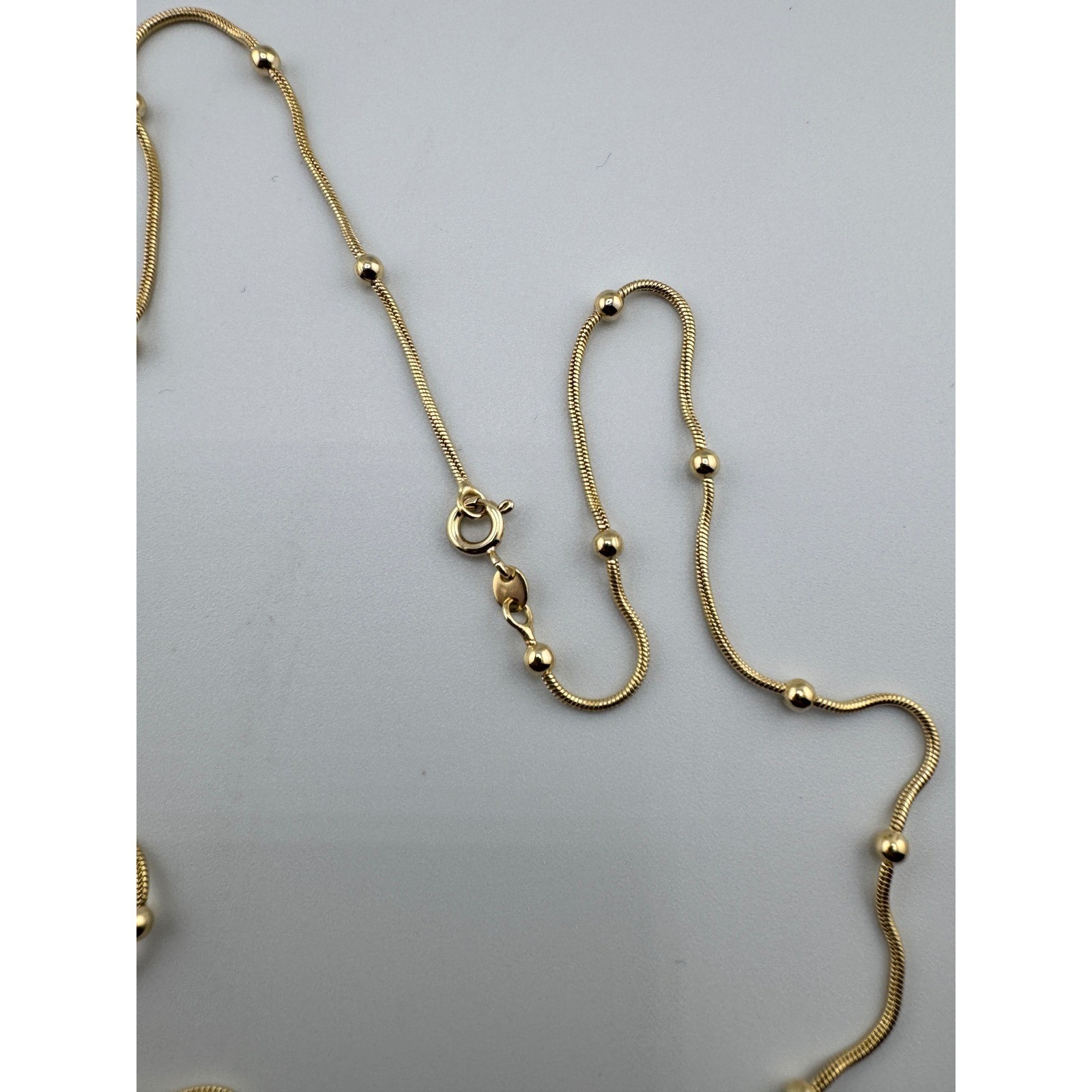 14K Gold Plated Snake Chain 20″ Necklace with Polished Bead Accents Minimalist
