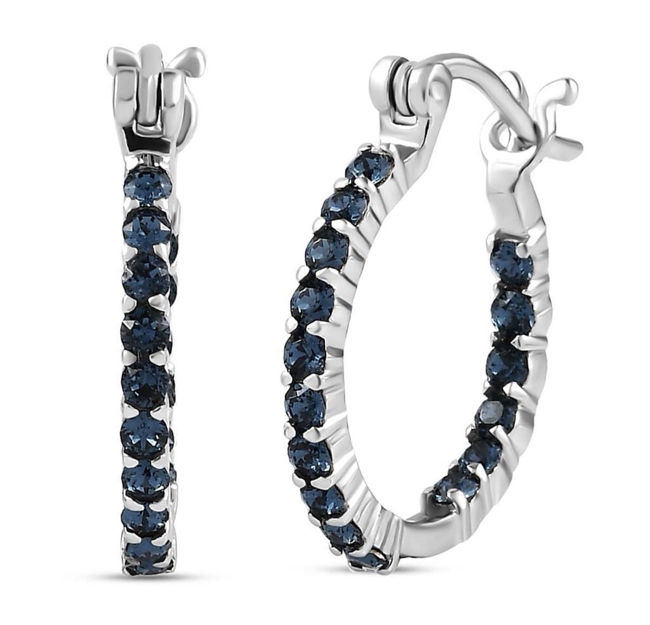 Stainless Steel And Swarovski Montana Blue Crystal Hoops NWT Everyday Wear
