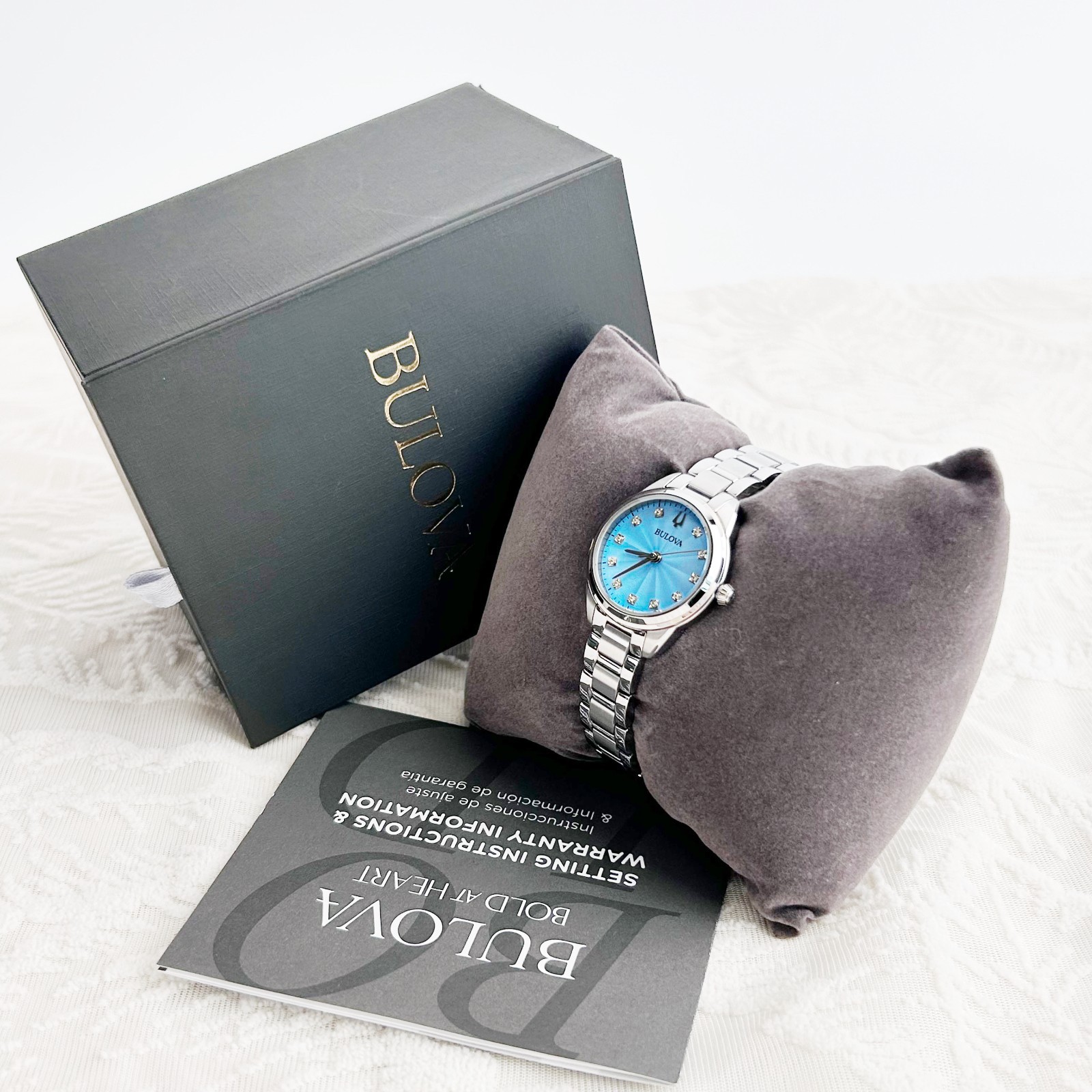Bulova Classic Sutton Diamond Blue Dial 96P250 Women’s Quartz Watch 28MM