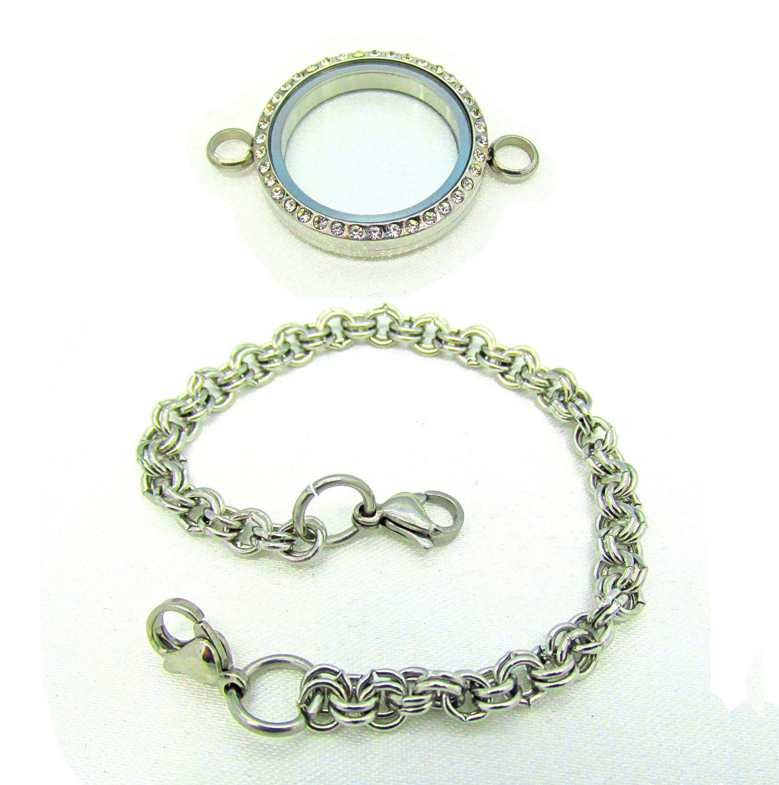 Stainless Steel Floating Glass Screw Open Waterproof Locket Double Loop Bracelet