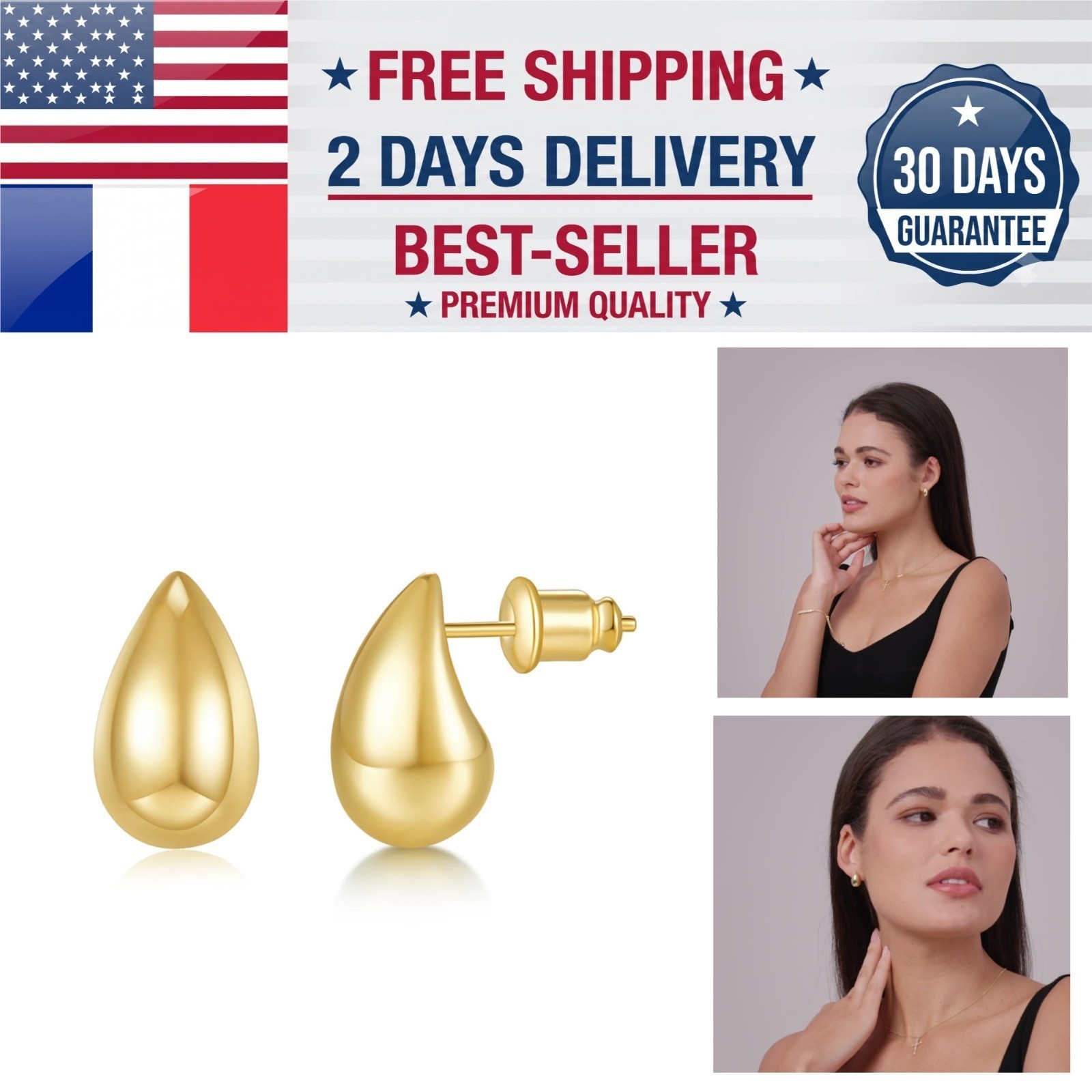 14K Gold Plated Hoop Teardrop Chunky Stud Earrings for Women