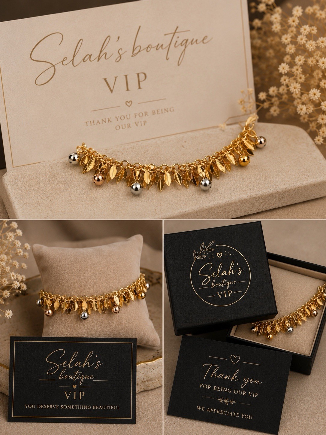 Top quality none tarnish none fade Gold Tone Chain with dangle charm Bracelet