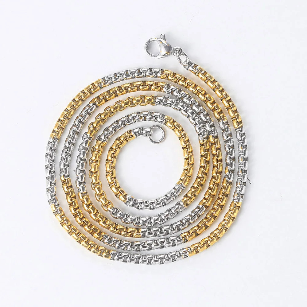 Hip Hop Necklaces For Men Women Gold Color Stainless Steel Necklace 3MM Square P
