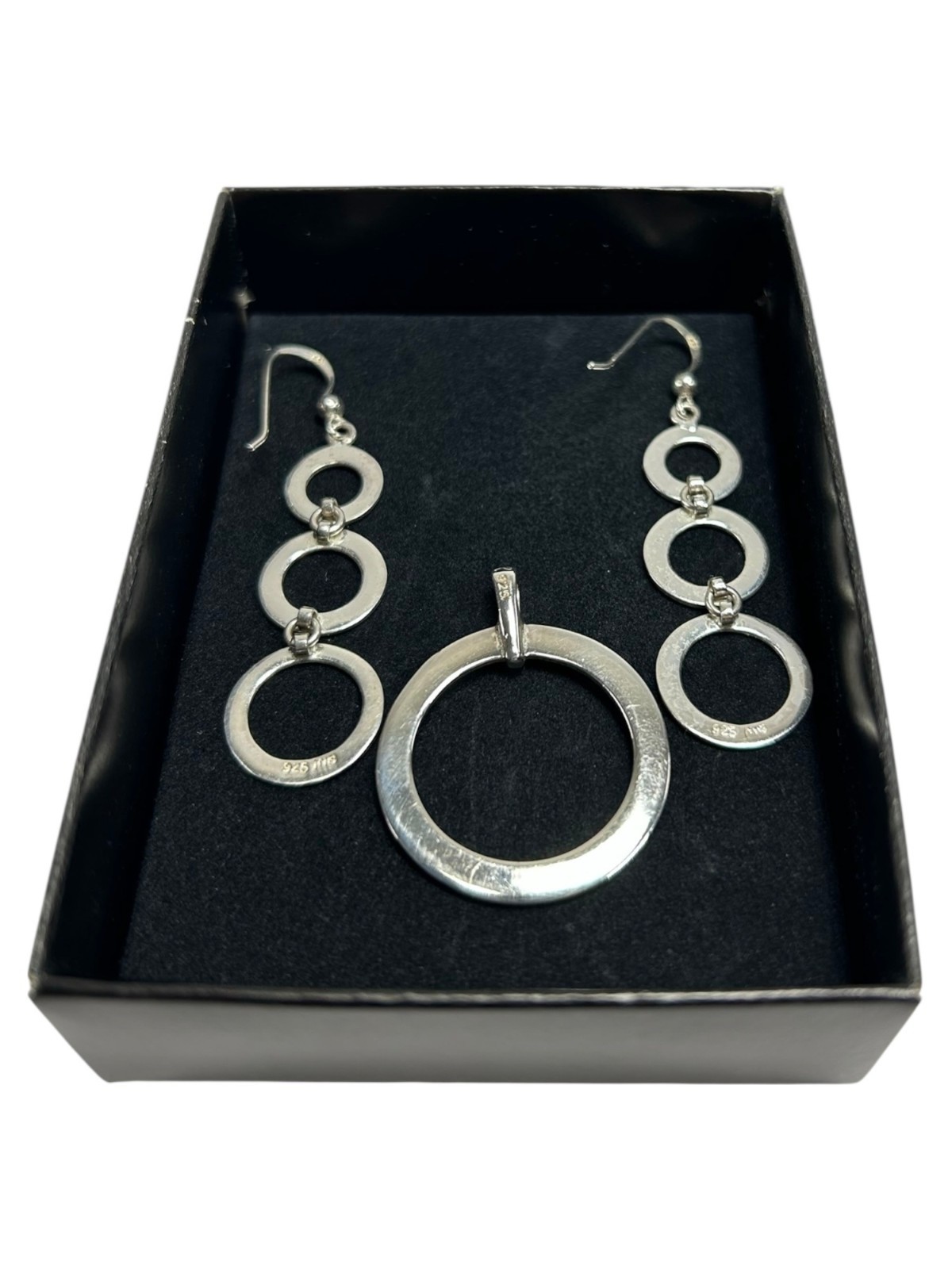 MWS Sterling Silver 925 Circle Pendant & Earrings Matching Set Graduated Tiered