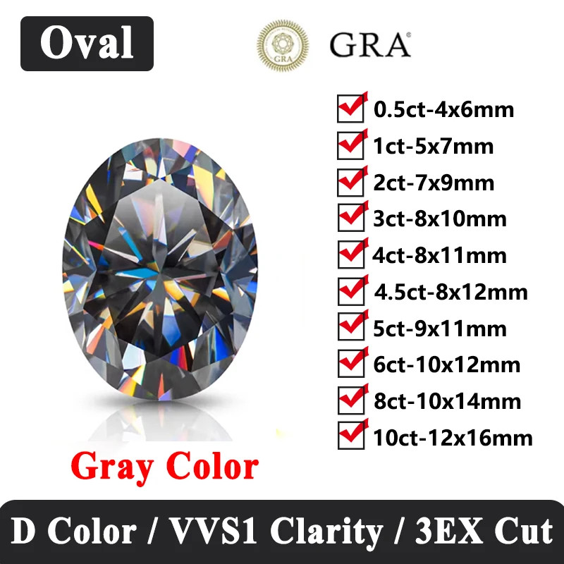 Quality Gray Color 0.5-3ct Multi-Shaped Moissanite Loose GRA for Jewelry Making