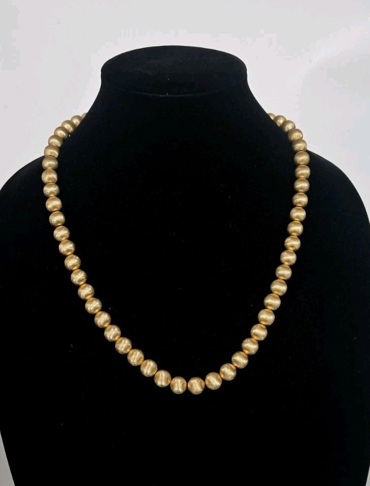 vintage Monet Satin brushed Gold tone ball 23″ Long Necklace