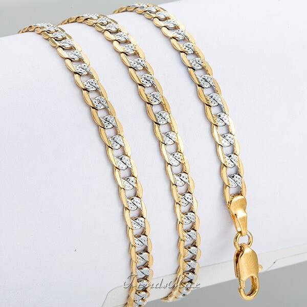 Womens Mens 4mm Diamond-Cut Curb Cuban Link Gold Plated Chain Necklace 8″-36″