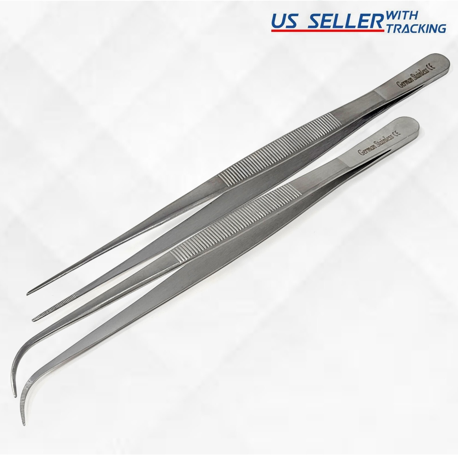 8″ Long Curved Nose Narrow Tweezers Fine Point Tip Jewelry Food Stainless Tools
