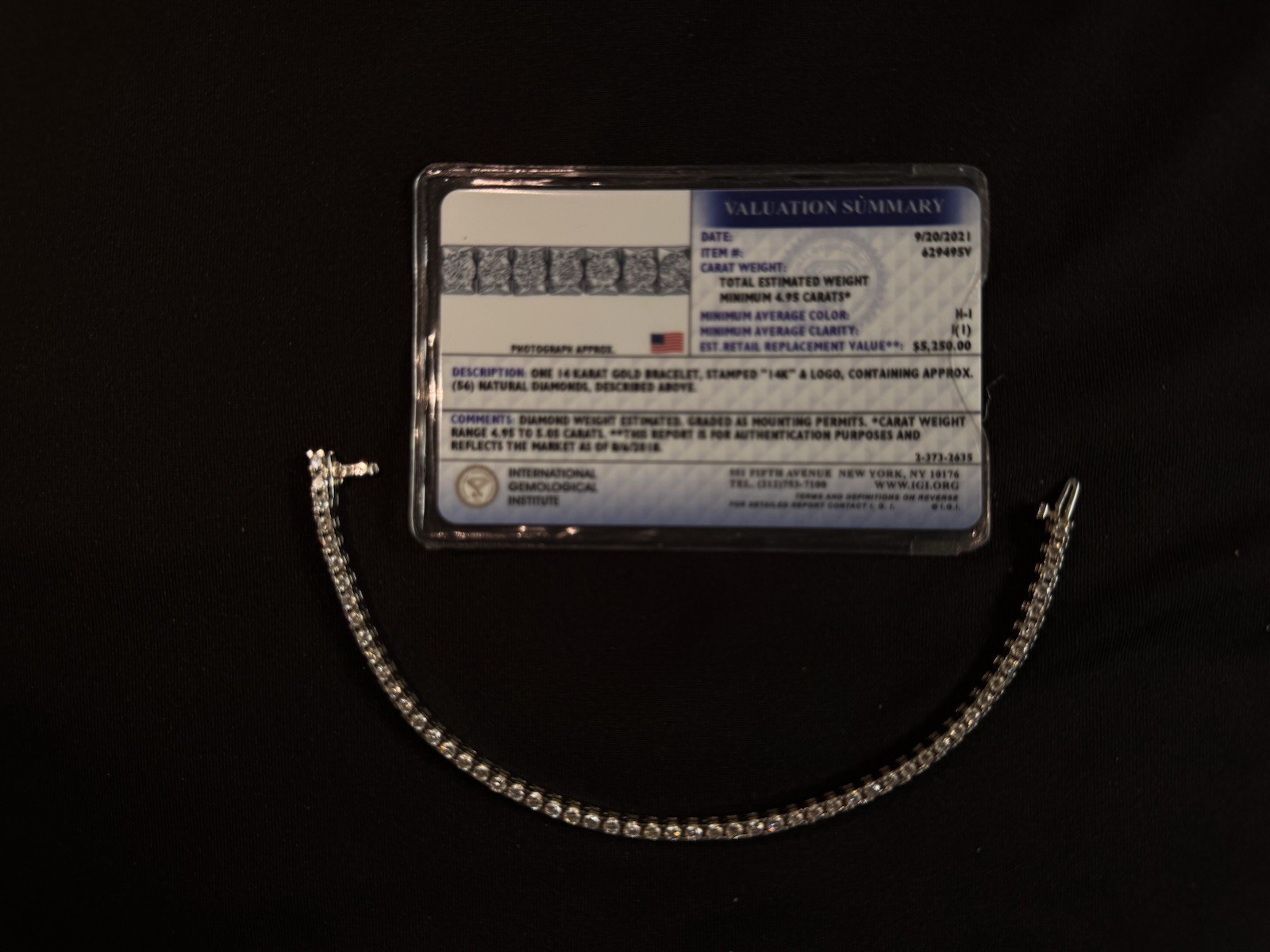 14k White Gold 4.95ctw Diamond Tennis Bracelet 7.5″ Box Clasp IGI