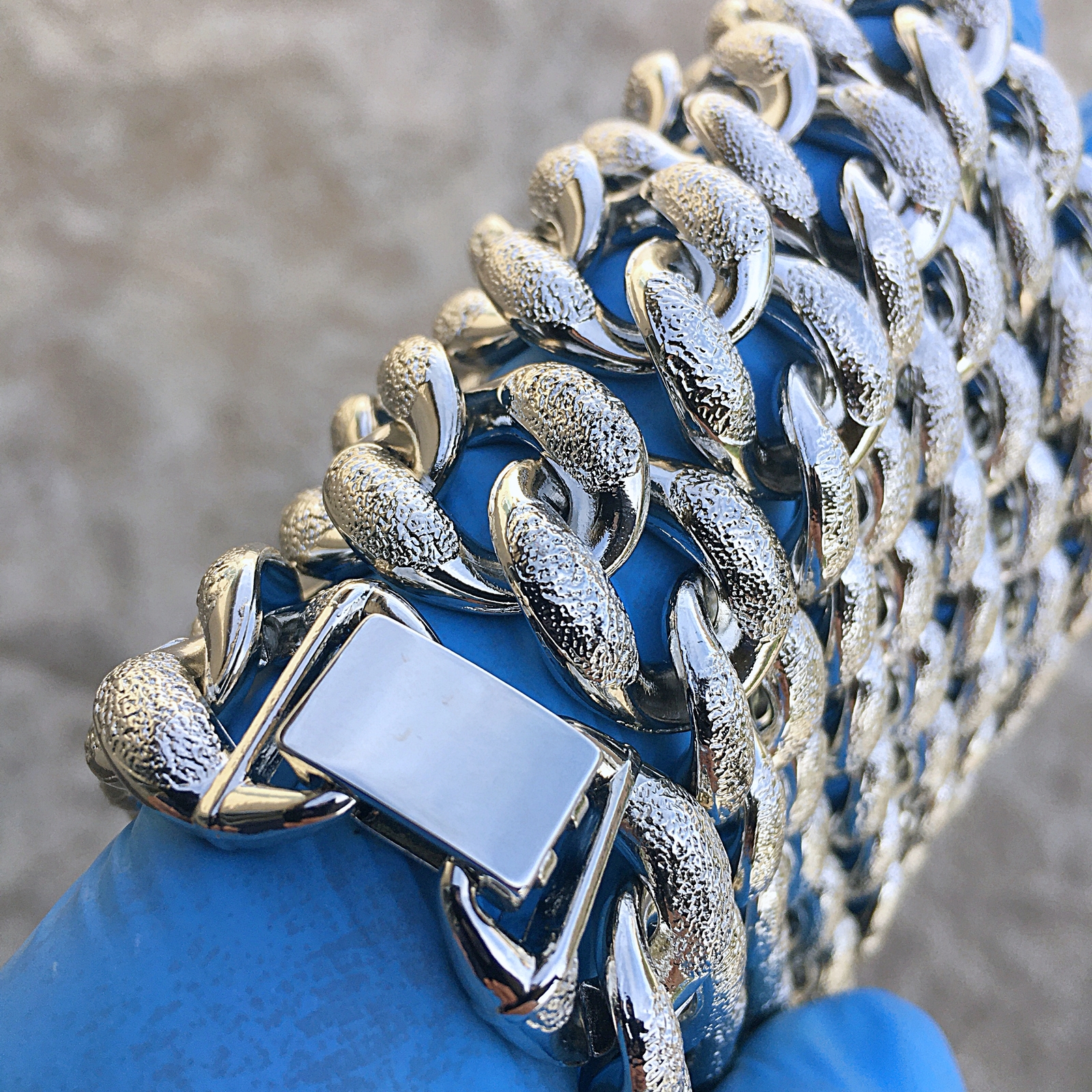 Men’s Dust Bubble Cuban Chain Heavy Silver Tone 16MM Wide 18″ 20″ 30″ In