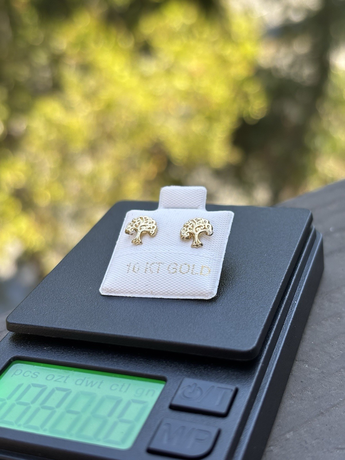 10K Yellow Gold Tree Stud Earrings No Stone Lobe Nature
