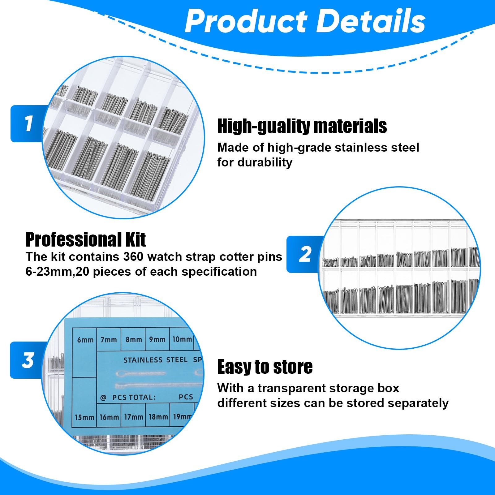 360 Pcs Watch Band Pins 6-23mm Link Cotter Pin 0.8mm x [length]