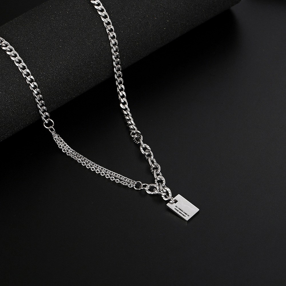 Silver Titanium Alloy Necklace Double Chain Square Tag Extension Choker Unisex