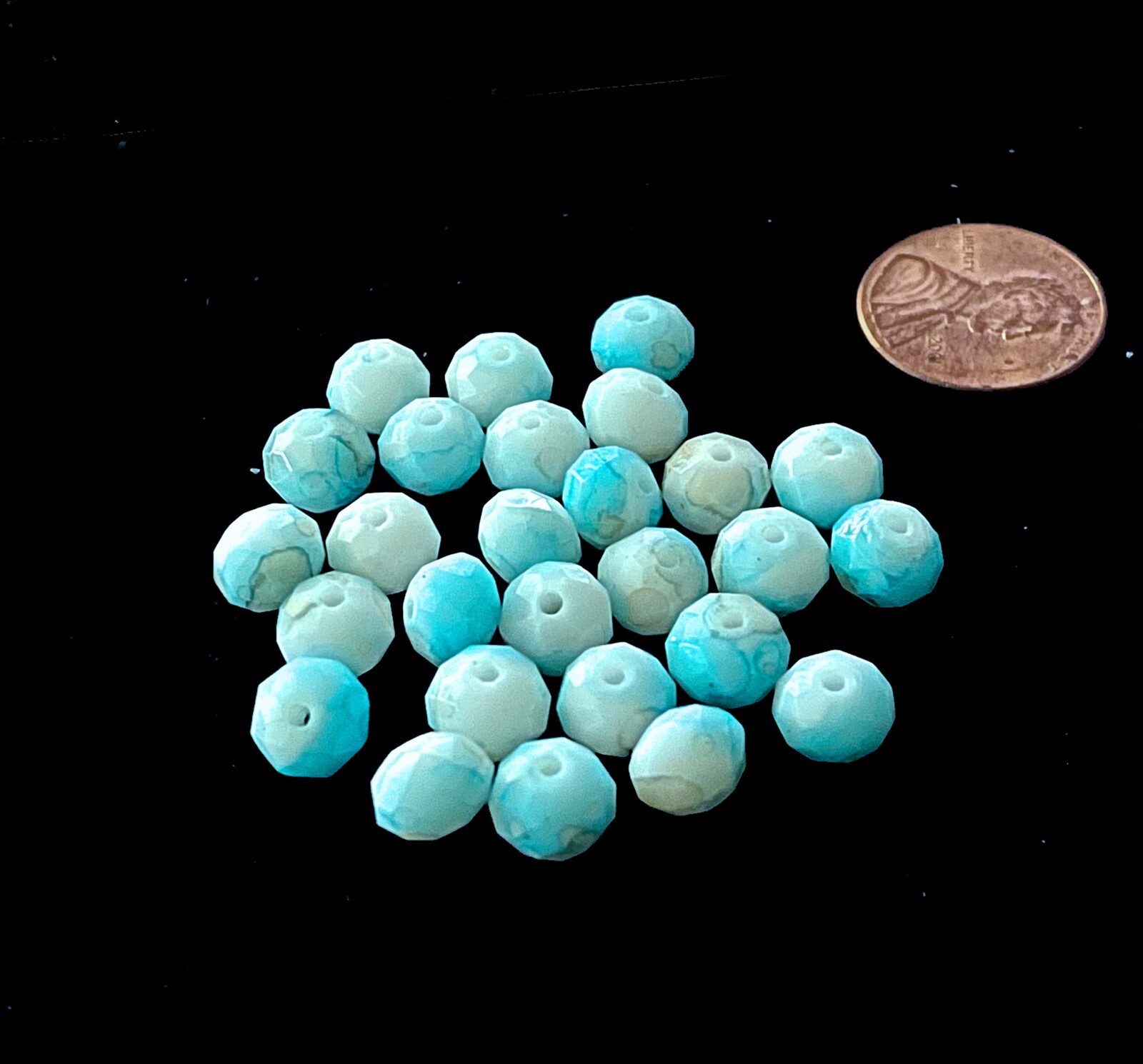 8x6mm Czech Glass Faceted Rondelle Beads – Opaque Cloudy Skies (25)