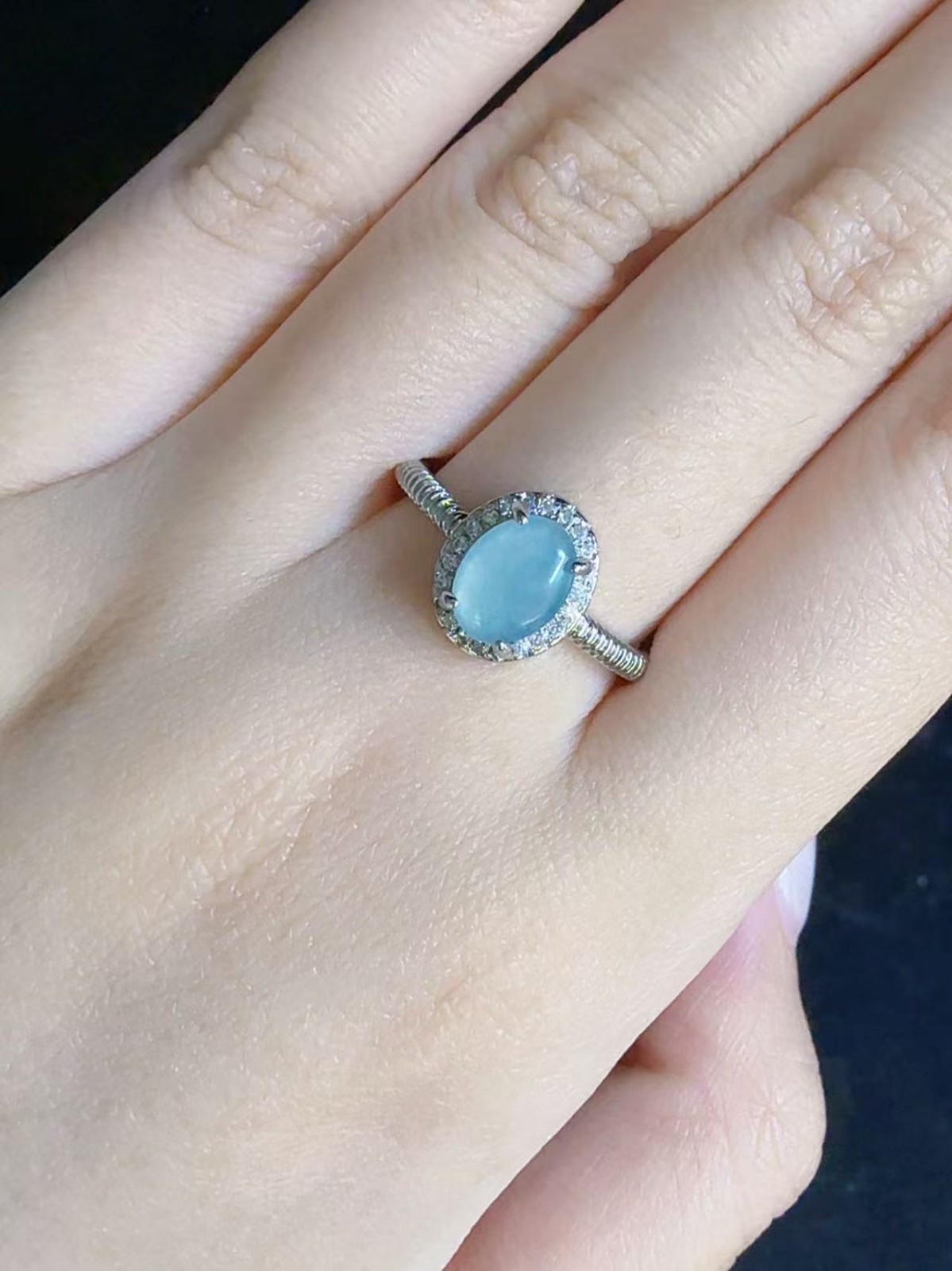 Natural sky blue jadeite ring