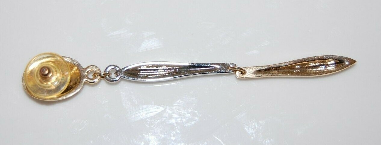 Elegant Vtg 80 Couture Silver & Gold Toned Metal Modern Style Drop Post Earrings