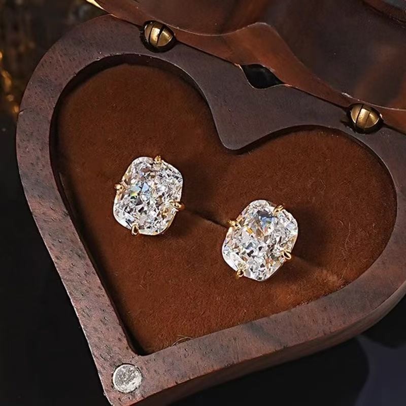 Women 18k Gold Plated Iced CZ Sparkling Square Huggie Earring Stud