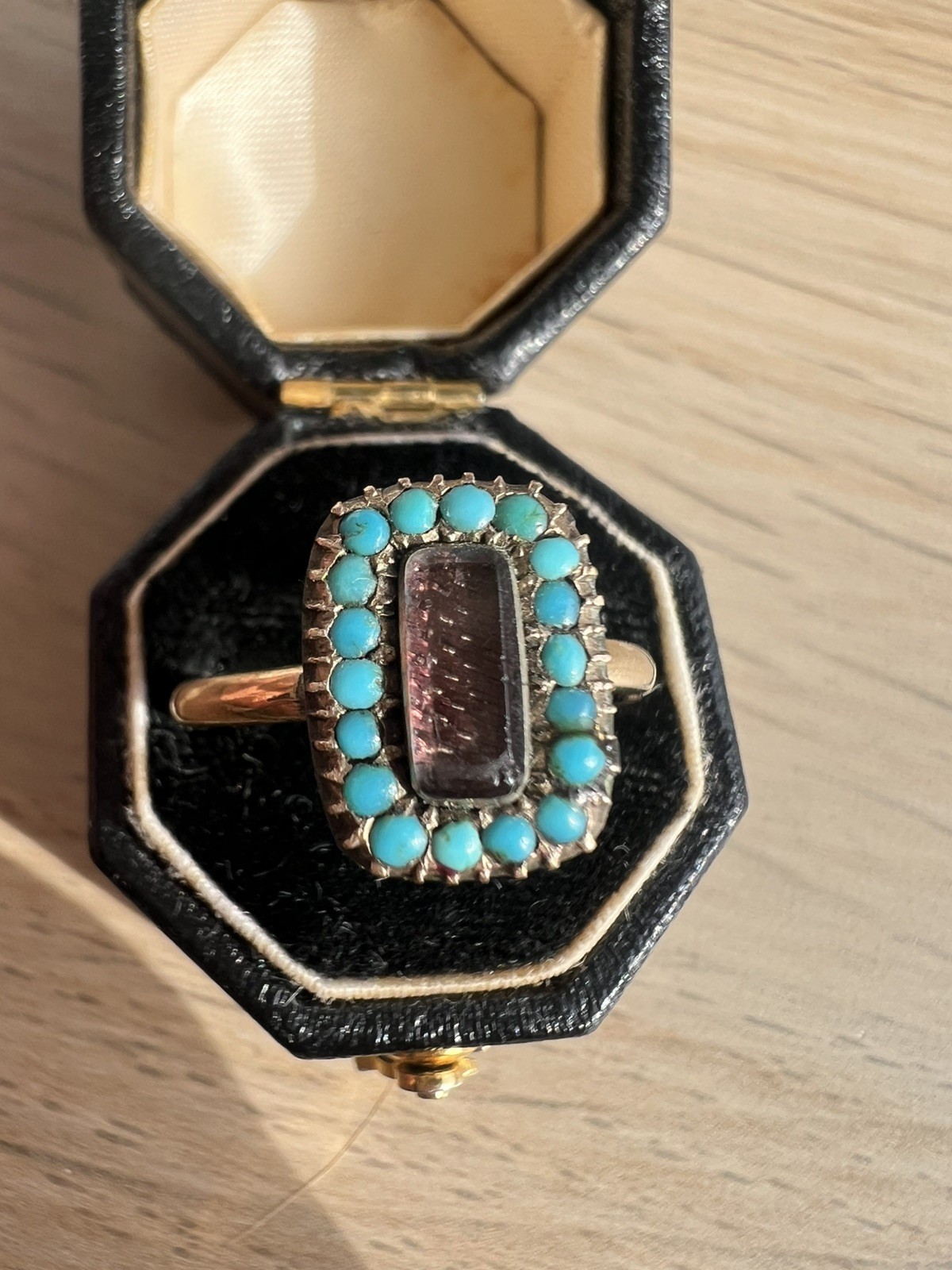 Antique Turquoise Mourning Ring with 9 Carat Gold Shank (Size N)