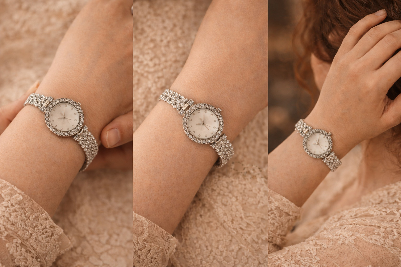 Women’s Silver Rhinestone Bracelet Watch Crystal Bezel Elegant Dress Quartz
