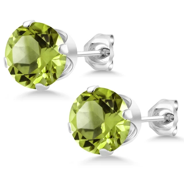 200 Ct Round Cut Simulated Diamond Peridot Solitaire Stud 14k White Gold Plated