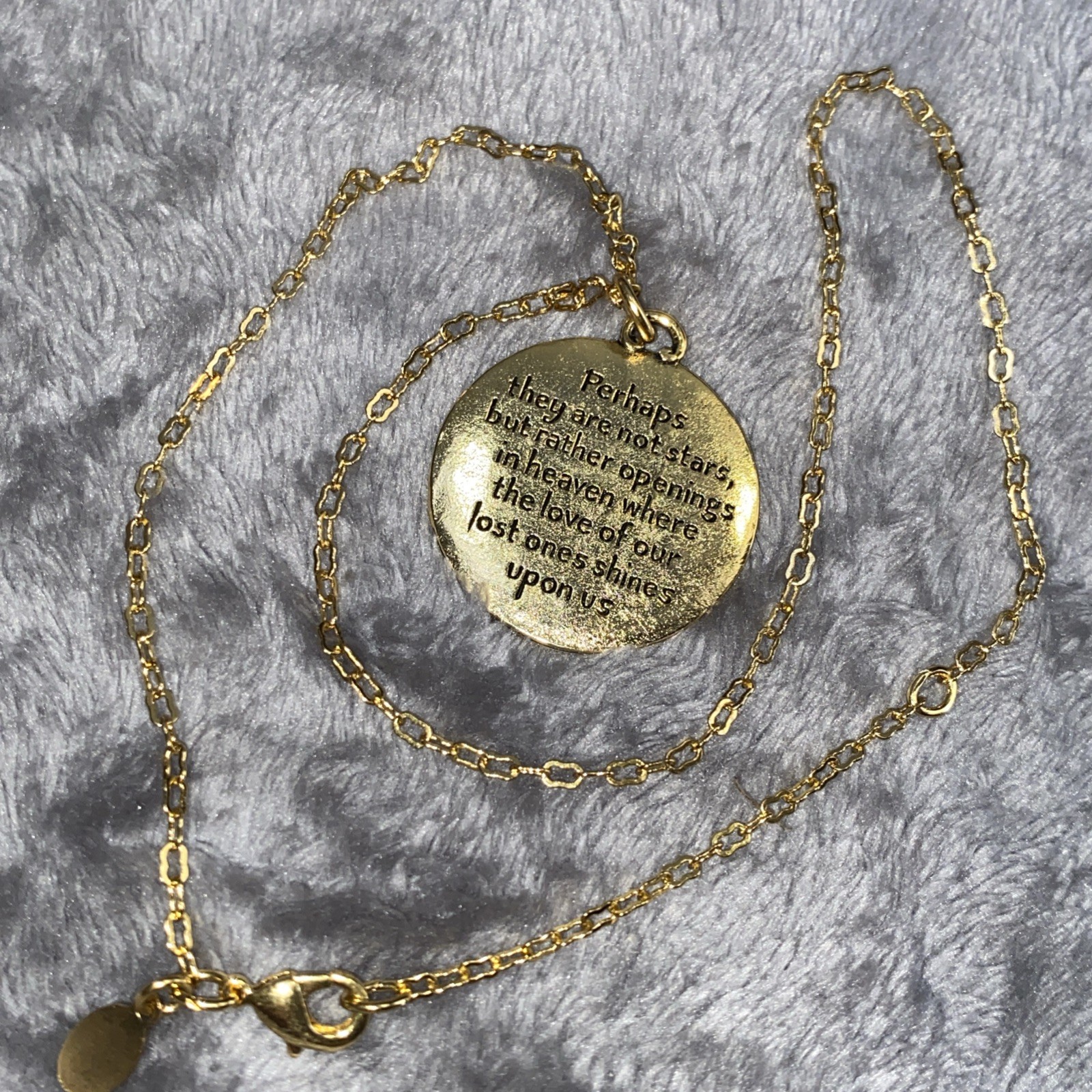 Memorial Heaven Poem Necklace Gold Plate Crystal Stars Amulet Medallion Signed