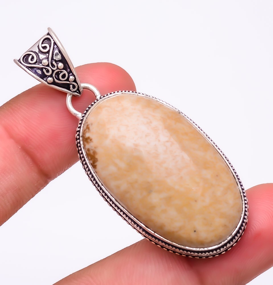 Natural Picture Jasper Gemstone 925 Silver Plated Jewelry Pendant 2.1″ M1529