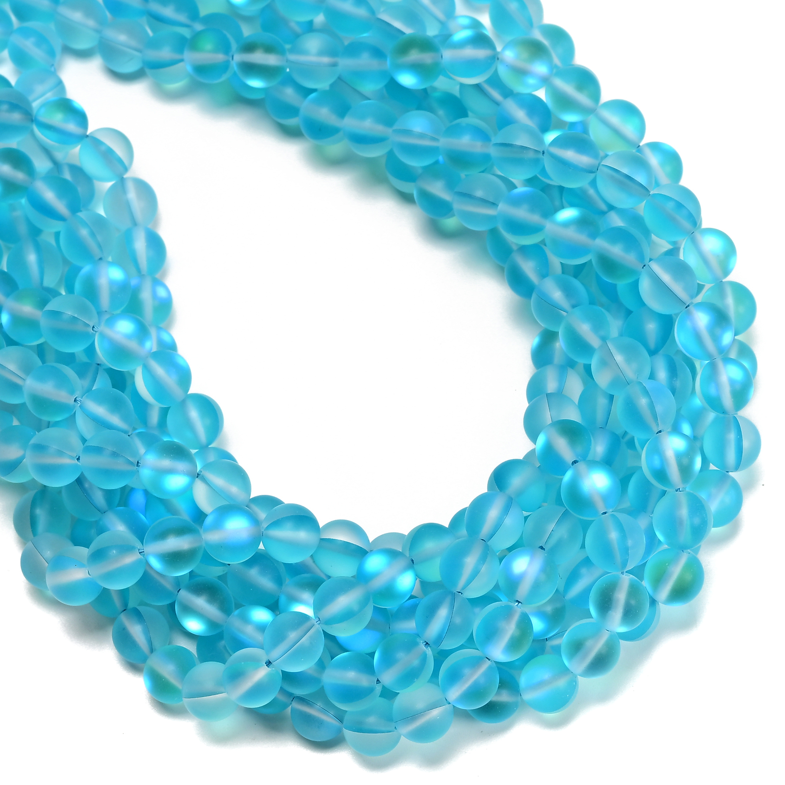 Aqua Mystic Mermaid Glass Matte Round Beads Size 6mm 8mm 10mm 15.5″ Strand
