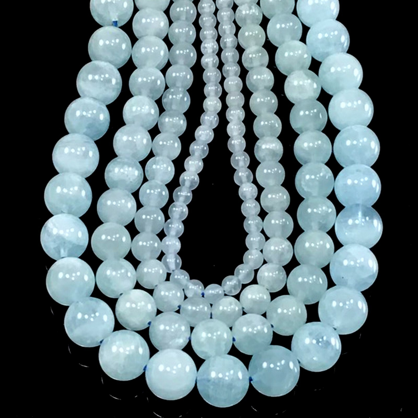 Nature Blue Aquamarine Smooth Round Loose Bead 15″ strand Jewelry Making