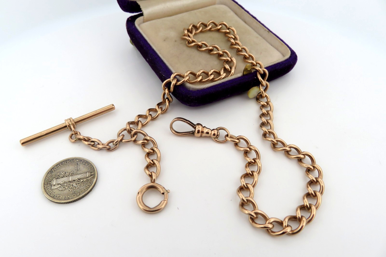 Antique Edwardian Art Deco era 10K Gold Pocket Watch Chain Link T Bar Dog Cl 25g