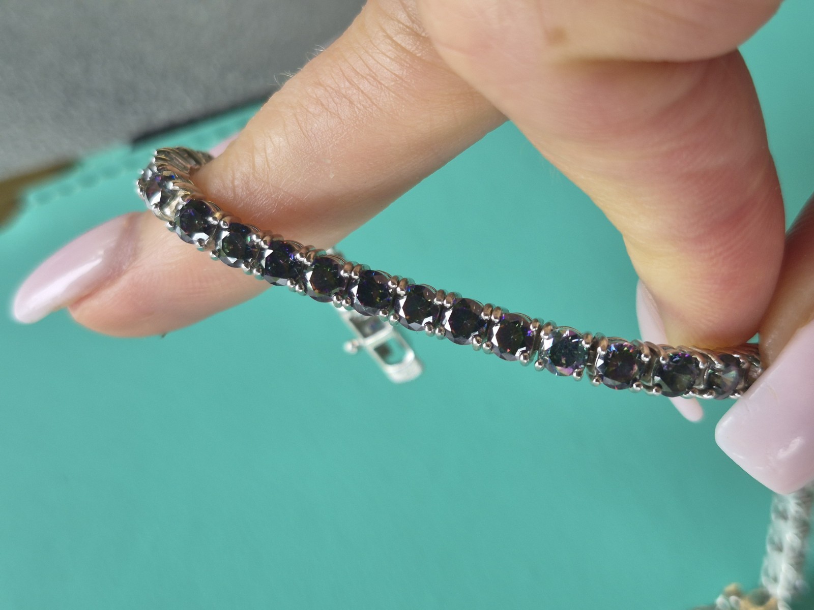 .925 Tennis Bracelet With Black Stones, 7 Inch