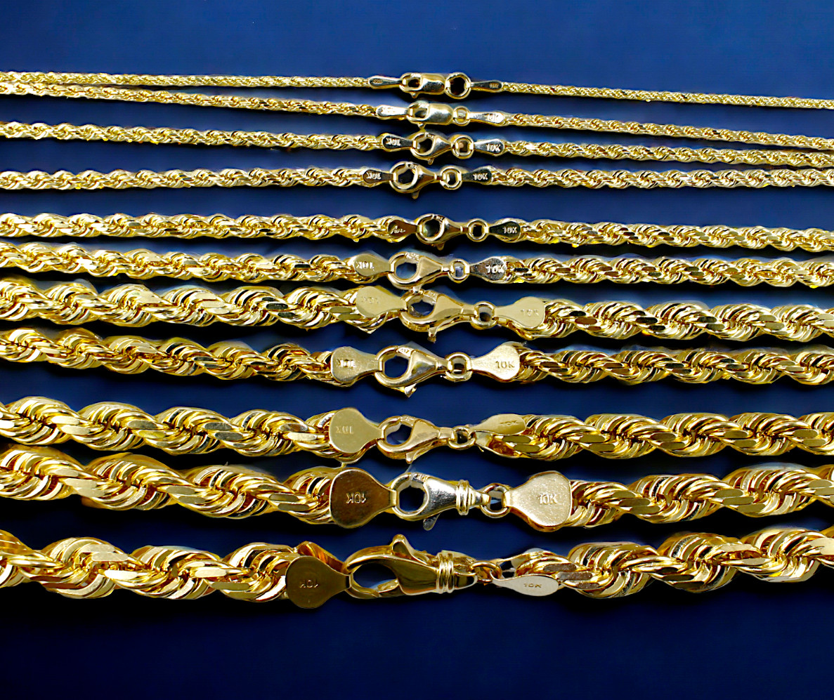 10K Yellow Gold SOLID Rope Bracelet Chain Diamond Cut Men Women 1mm-10mm 7″-9″