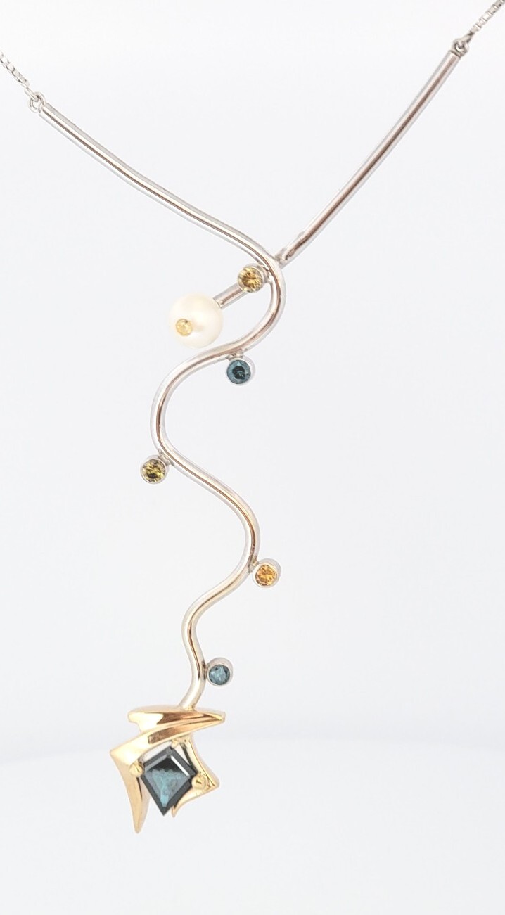Gold Diamond Necklace Pearl 14k Drop