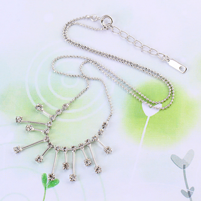 18k White Gold Filled Crystals Bridal Wedding chain Necklace Woman N-A309