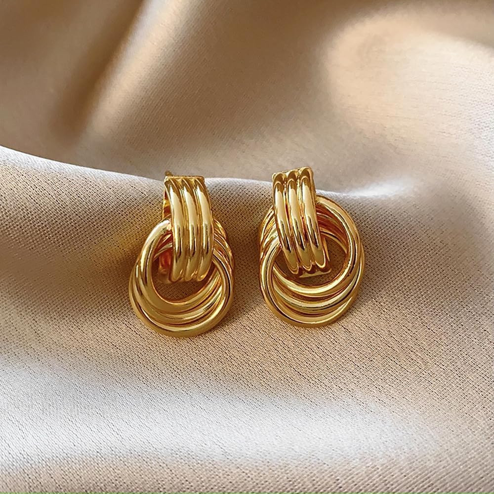 2 Pairs Gold Knot Earrings Chunky Statement Earrings Geometric Drop Dangle Earri