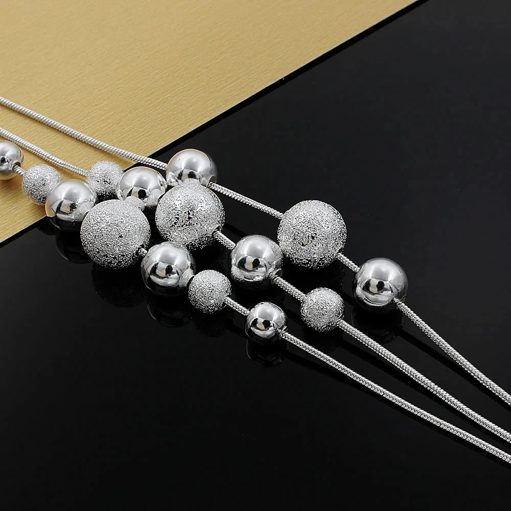 925 Sterling Silver Bead Necklace Charm Classic Fashion Women Lady Wedding Chain