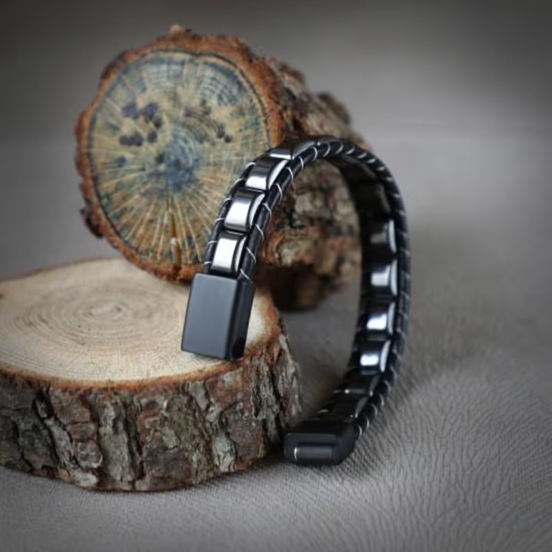 Premium Hematite Leather Healing Men Protection Strength Stylish Bracelet Gifts