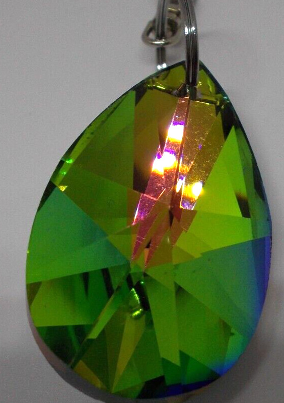 Foil backed glass large tear drop pendant/key chain new