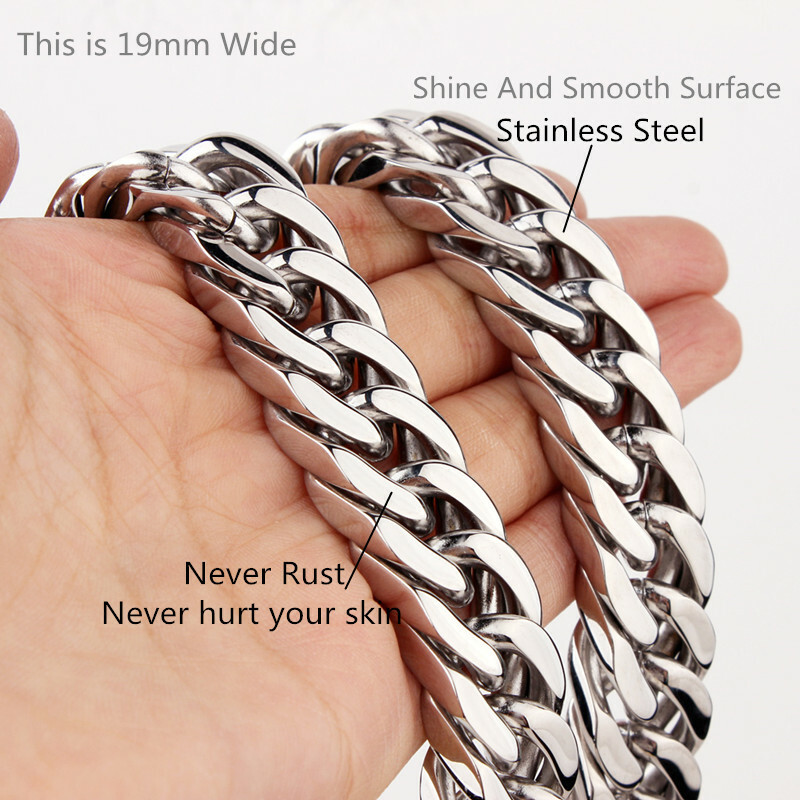 10-17mm Wide Silver Tone/Gold Stainless Steel Curb Cuban Chain Necklace for Men