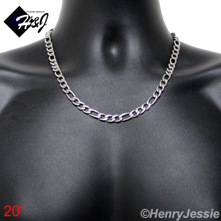 18-40″MEN’s Stainless Steel 7mm Silver Figaro Link Chain Necklace