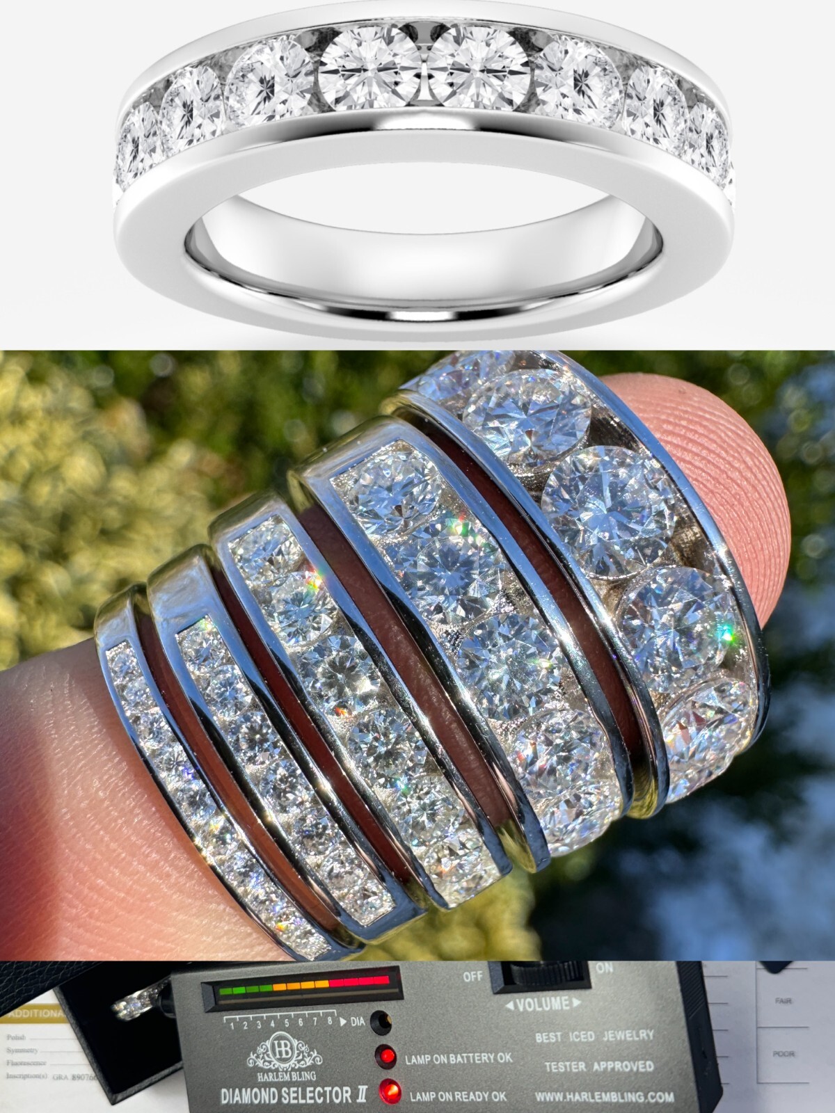 Real Moissanite Half Eternity Band Channel Set Wedding Ring 925 Silver 1.5mm-5mm