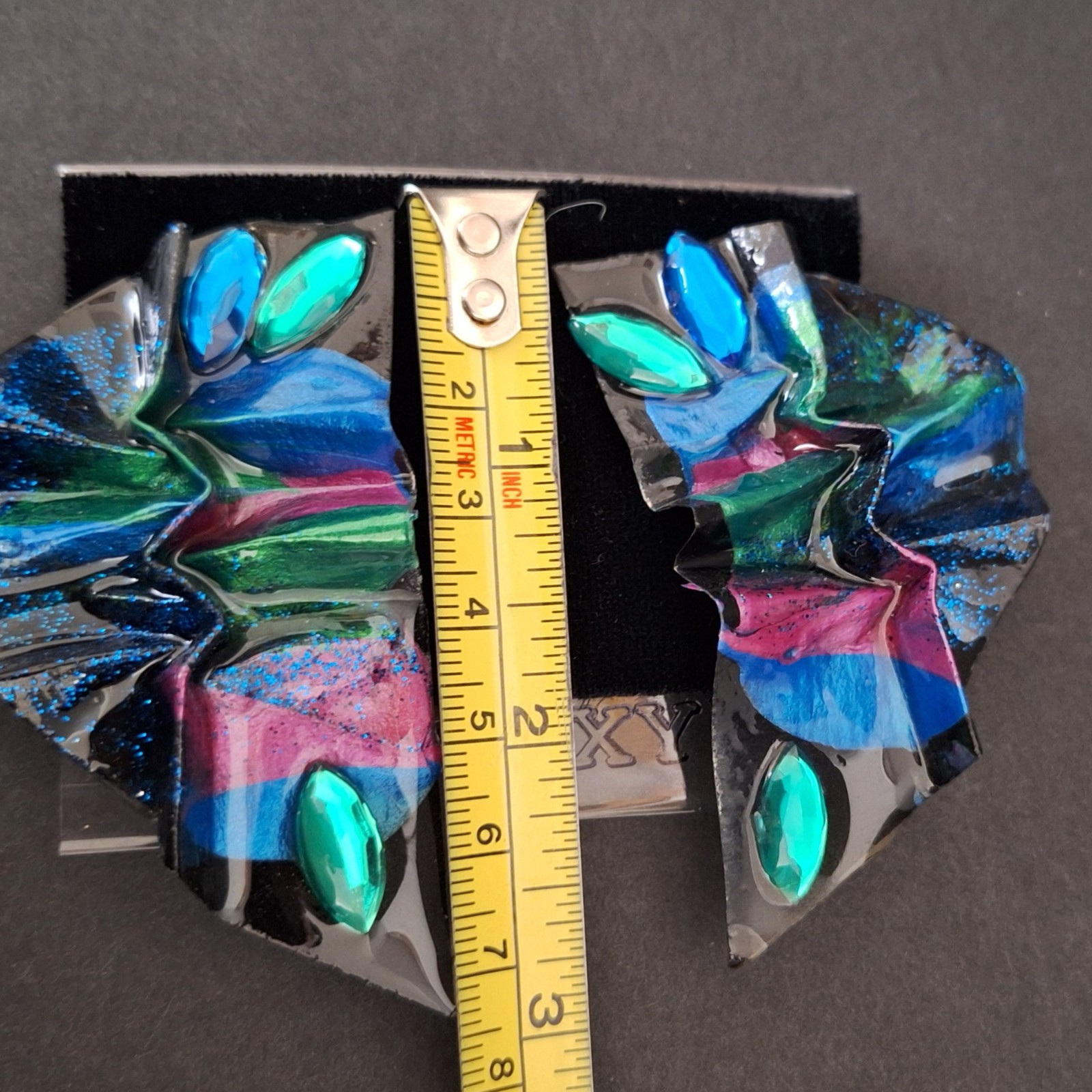 Galaxy Earrings Very Light Weight Blue Green Pink Crystals Space Statement