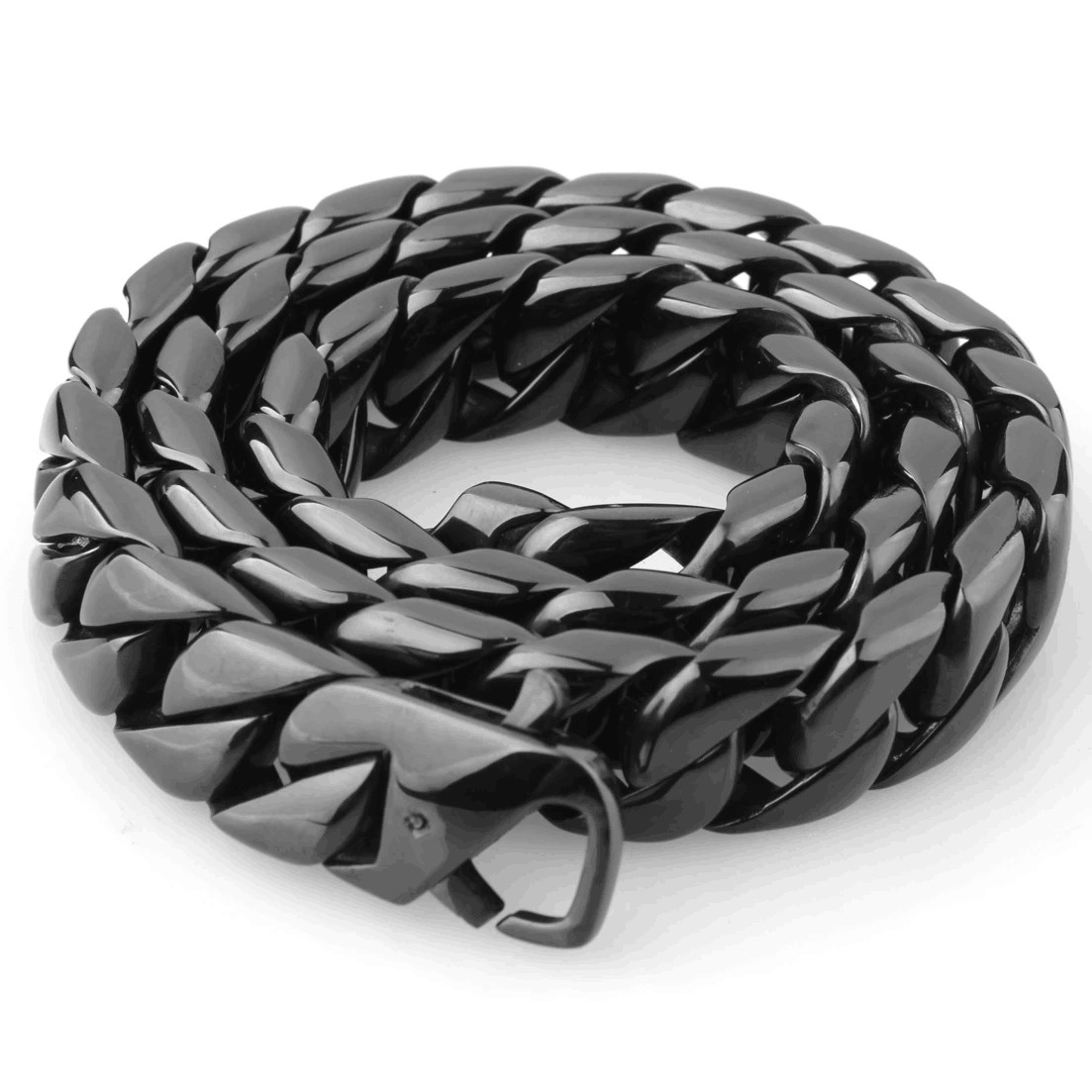 15mm 16-40″ Black Stainless Steel Cuban Link Chain Necklace for Men Jewelry Gift