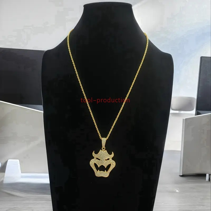 Hip Hop Iced Devil Face Cubic Zirconia Pendant With Free Necklace