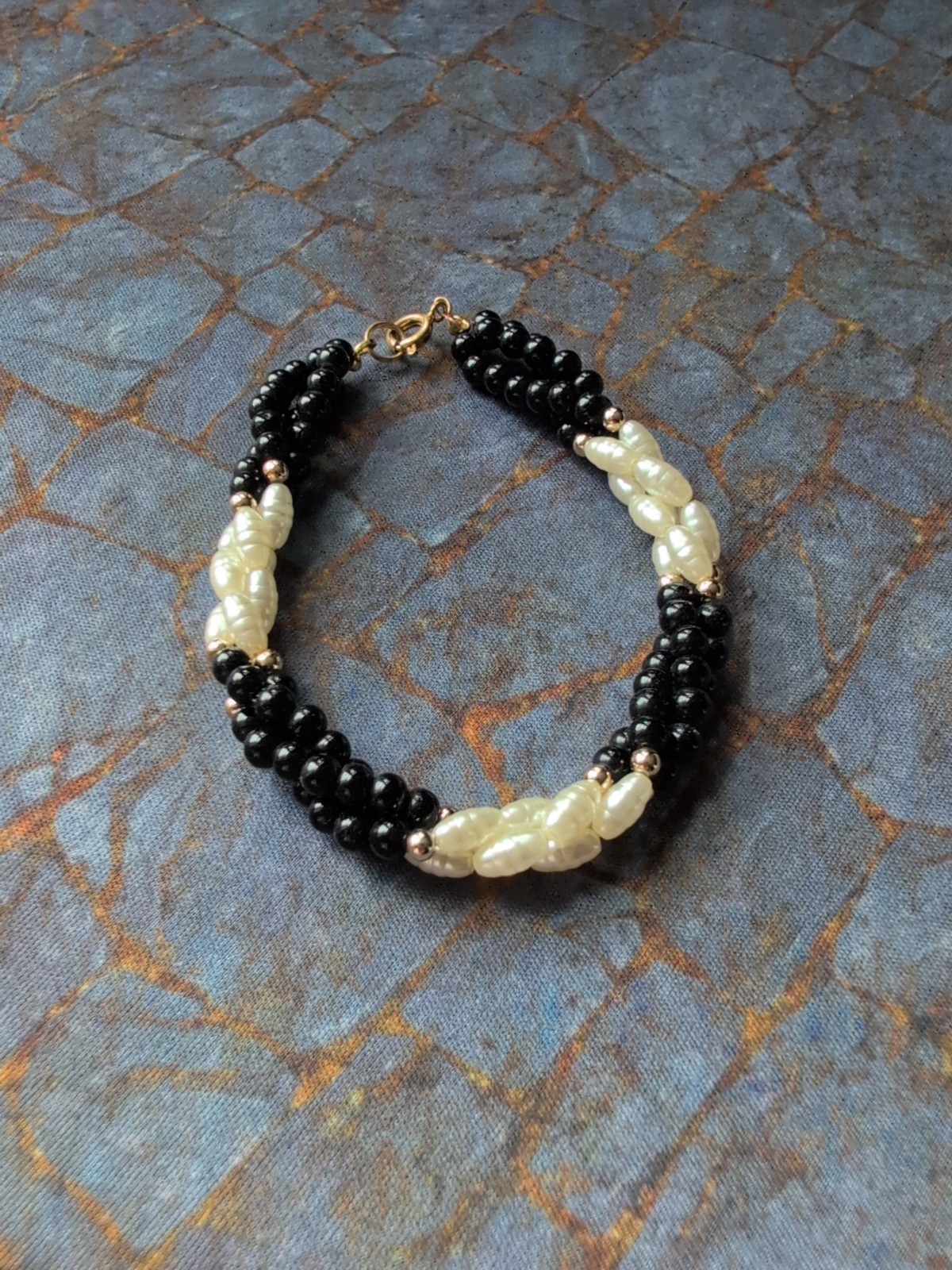 Vintage Black Onyx And Pearl Bracelet