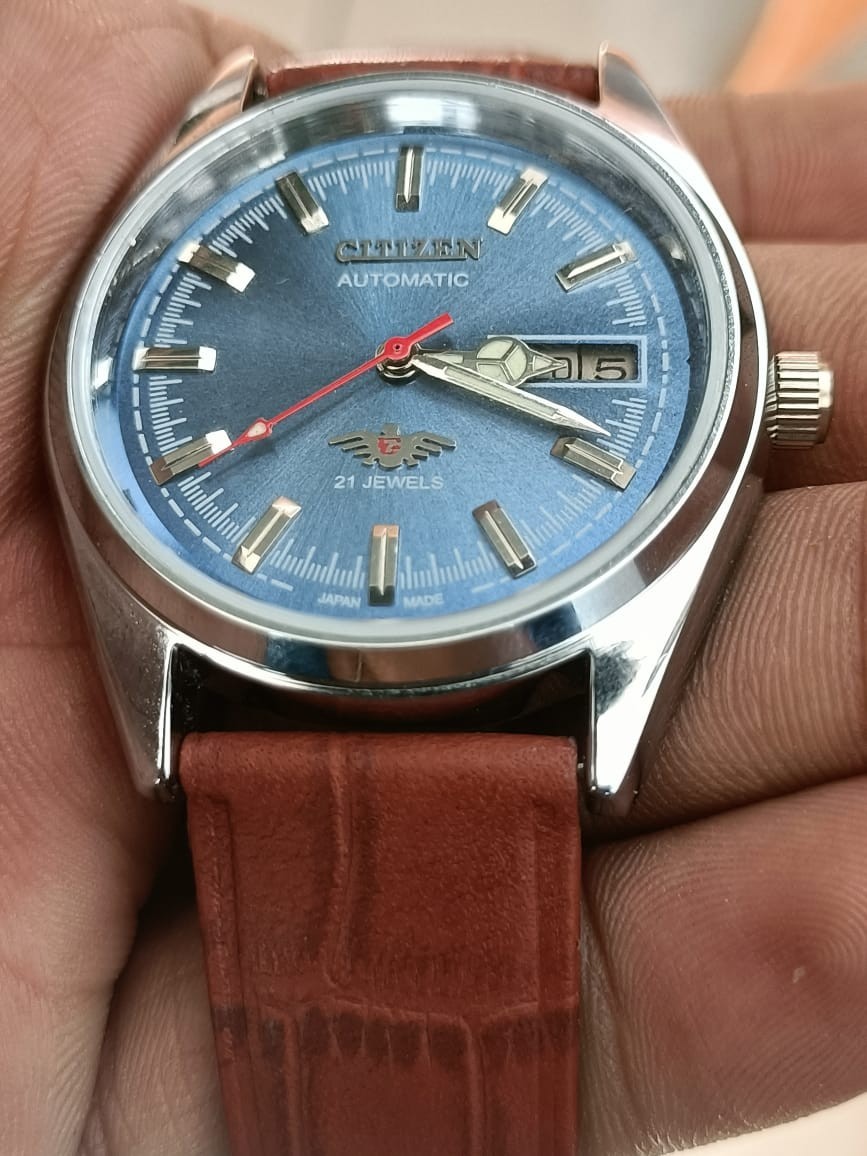 Citizen Automatic Blue Dial Day/Date 21 Jewels Stainless Steel Mens Wrist Watch