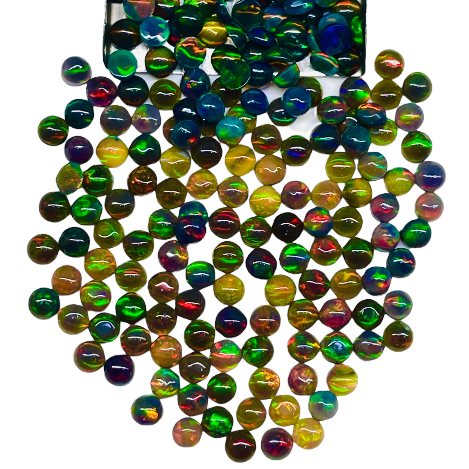 50 Pcs Natural Ethiopian Black Opal 3.8mm Round Flashy Cabochon Gemstone Lot