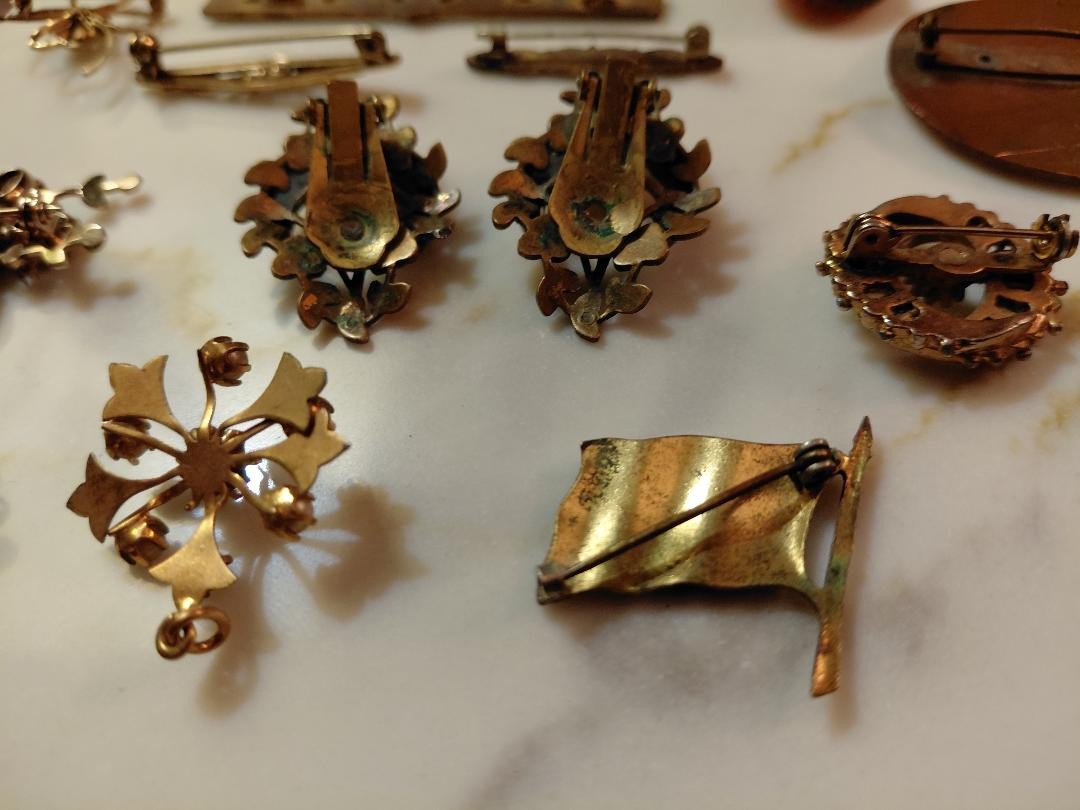 Antique Victorian Jewelry Lot Gold Filled, Mourning Brooches.